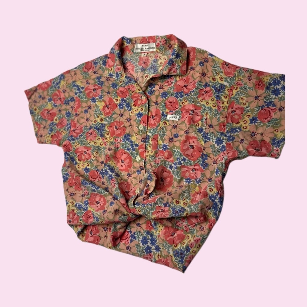 Vintage Y2K Guess by Georges Marciano floral short sleeve Button Down Shirt SZ:7